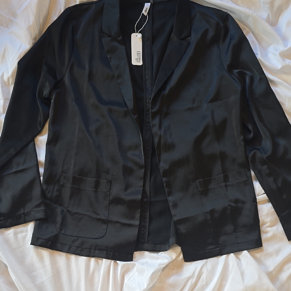Elegant Black Satin Women's Blazer